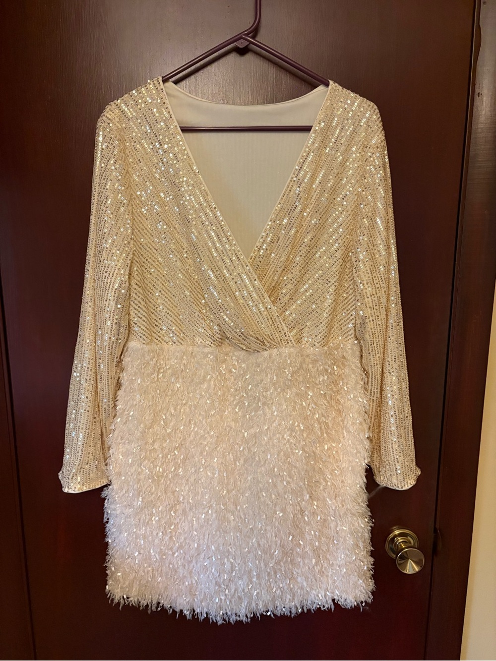 Sequin Fringe Mini Dress Ivory Gold 1XL - Picture 8 of 8